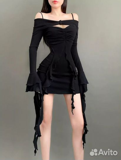 Платье черное y2k вечернее мини