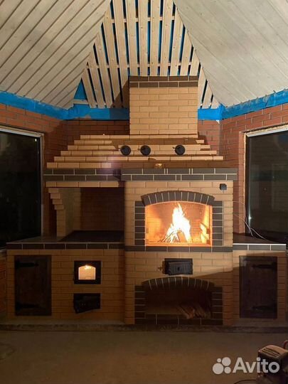 Каминная печь барбекю комплекс из кирпича под ключ