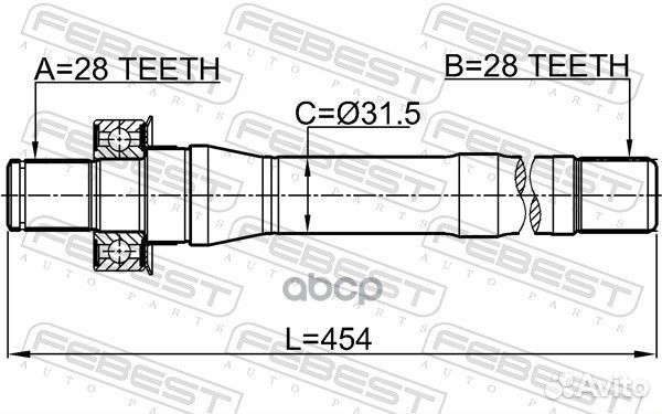 Полуось правая 28x454x28 1212cmmt4WD Febest