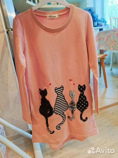 Платье для девочки 128-134 (розовое, пайетки)