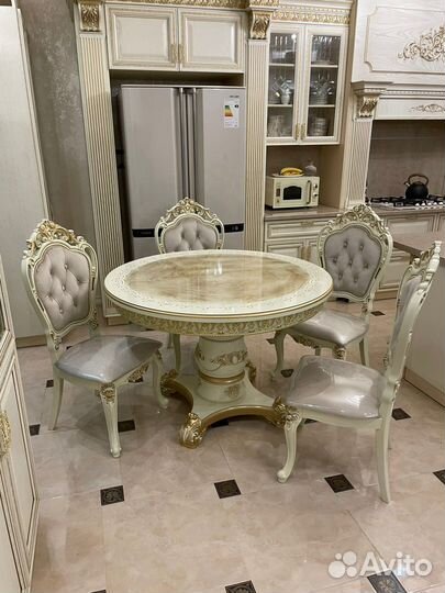 Круглый стол голд 160/200 стулья мини шейх