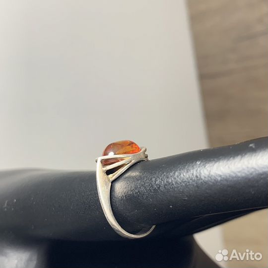 Кольцо Серебряное Янтарный Камень Серебро Клеймо