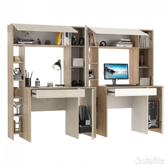 Два больших компьютерных стола Mobi Комфорт 12.71 цвет крафт серый/ш.камень/сонома/белый