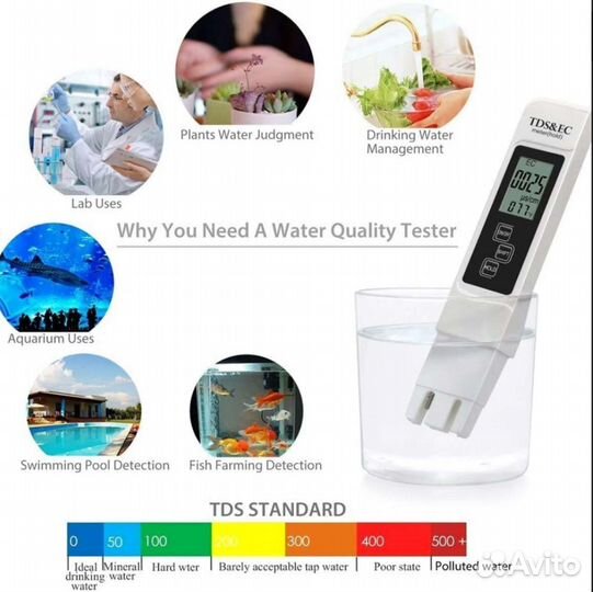 Тдс метр тестер воды PH измеритель для воды, почвы