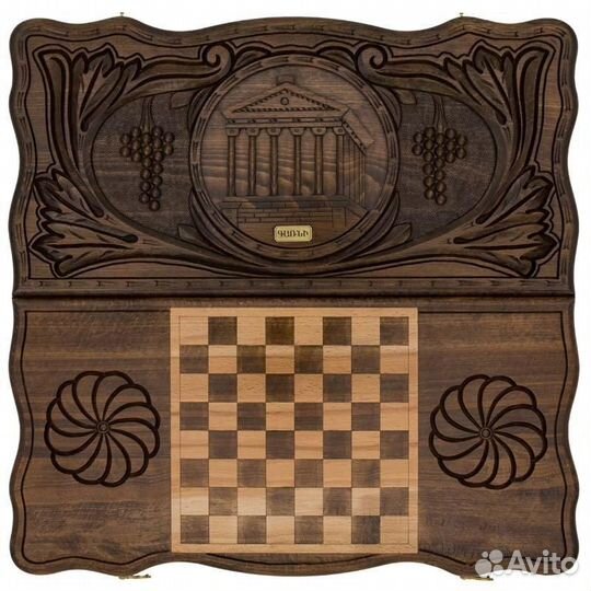 Нарды и шашки резные Храм в Гарни 60 х 60 см бук Армения 62599