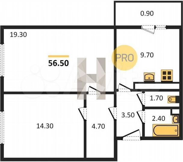 2-к. квартира, 56,5 м², 13/17 эт.