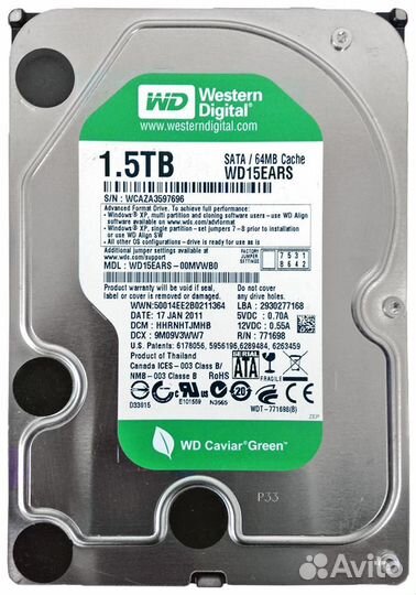 Жесткий диск Western Digital WD15ezrx 1,5Tb SATA