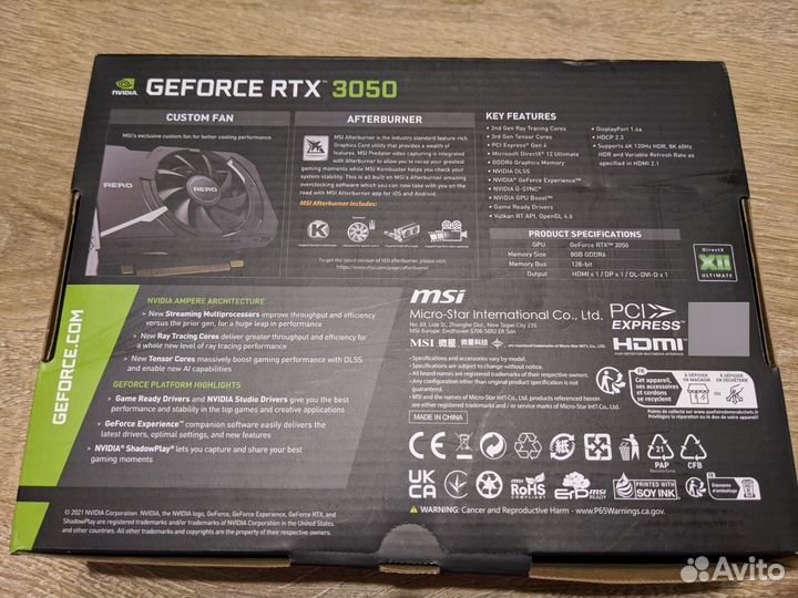 Видеокарта MSI nvidia RTX 3050 aero ITX 8G OCV2