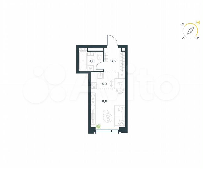 Квартира-студия, 25,3 м², 14/19 эт.