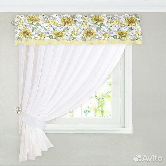 Тюль с подхватом и ламбрекеном 'Солнечные цветы' 2