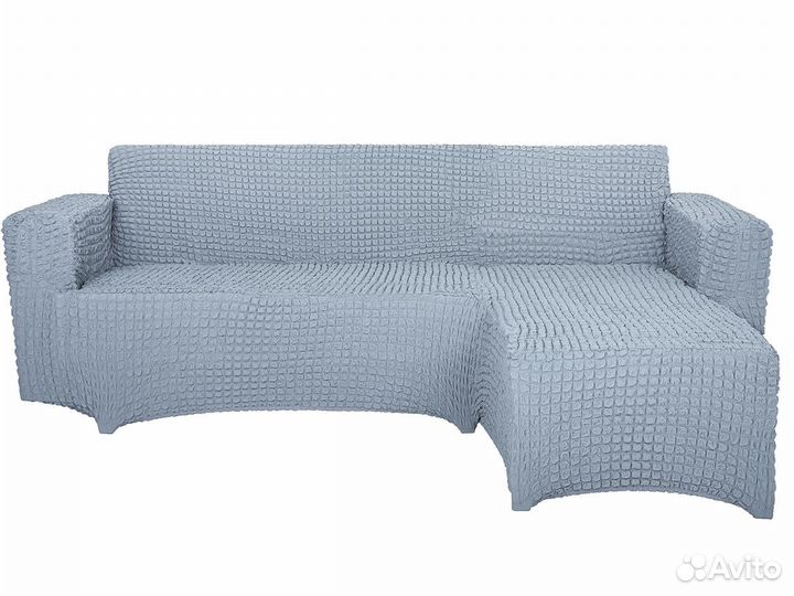 Чехол на диван угловой с оттоманкой справа, Серый