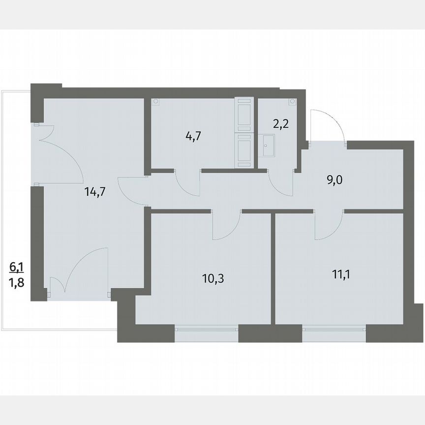 2-к. квартира, 53,8 м², 6/6 эт.