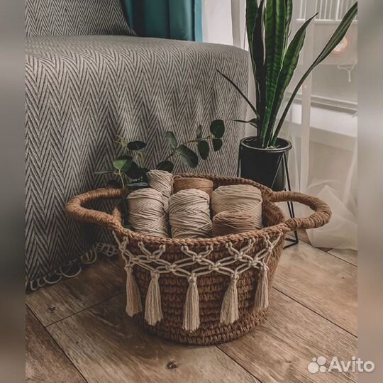 Корзина из джута, декор