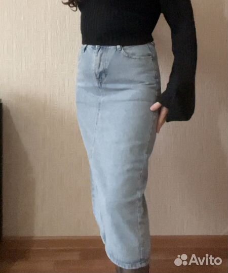Джинсовая юбка миди 44