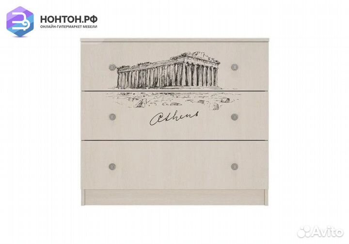 Комод Мийа-3А ясень шимо светлый / фотопечать горо
