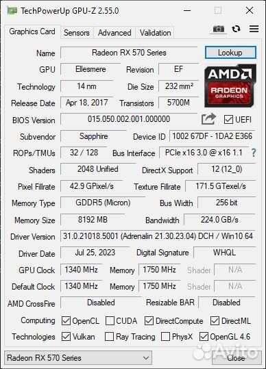 Видеокарта RX 570 8gb Nitro+