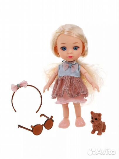 Игровой набор Кукла на прогулке 15 см с питомцем и