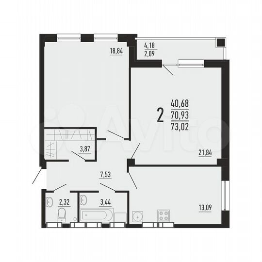 2-к. квартира, 73 м², 11/16 эт.