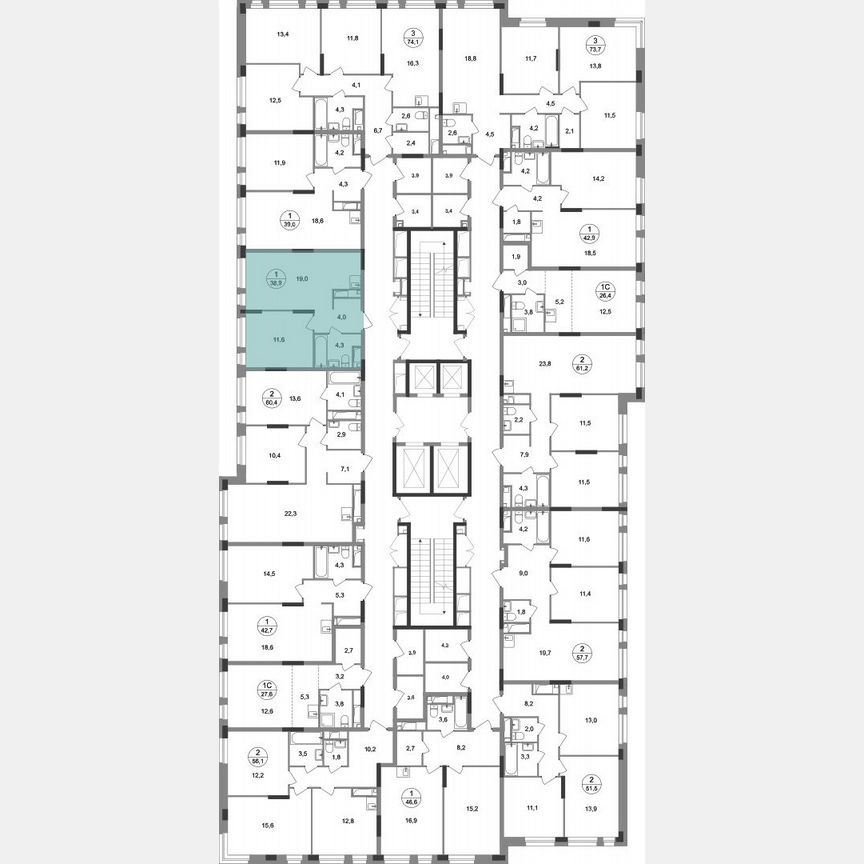 1-к. квартира, 38,9 м², 19/19 эт.