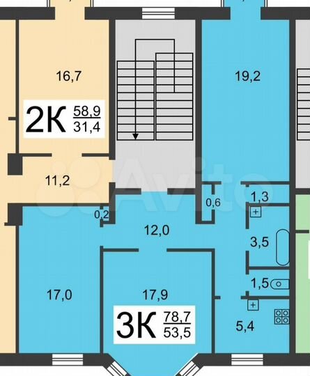 3-к. квартира, 78 м², 2/5 эт.