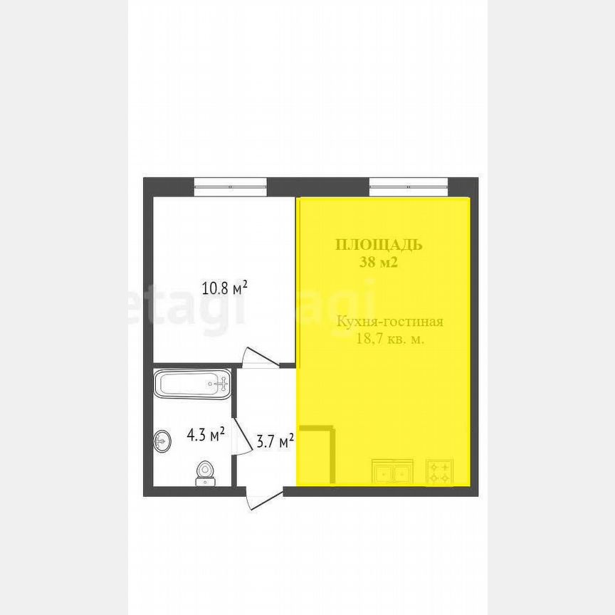 1-к. квартира, 38 м², 5/9 эт.