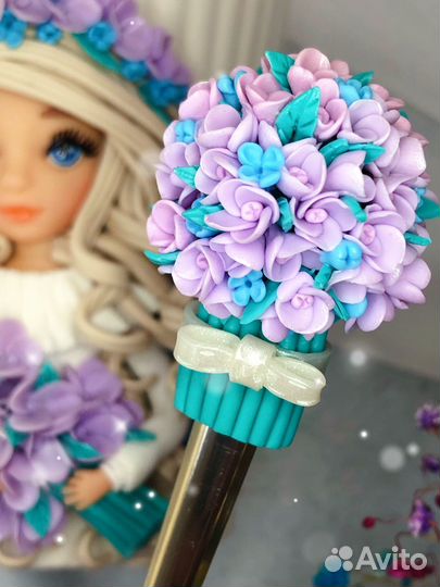 Кружечка и ложечка с декором из полимерной глины