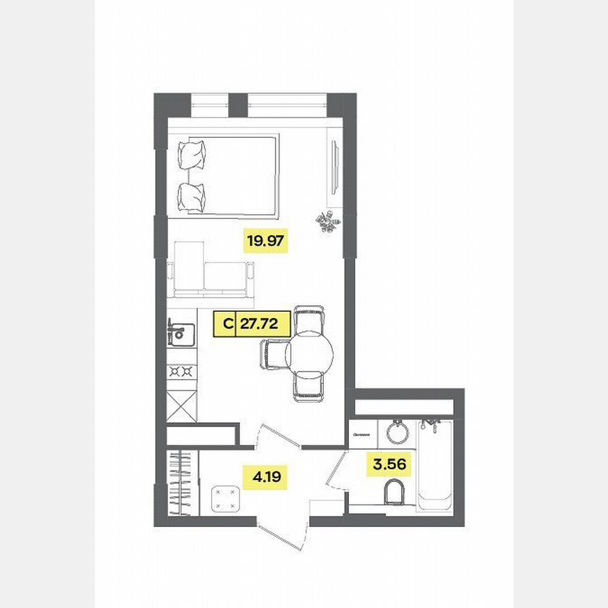 Квартира-студия, 27,7 м², 2/9 эт.
