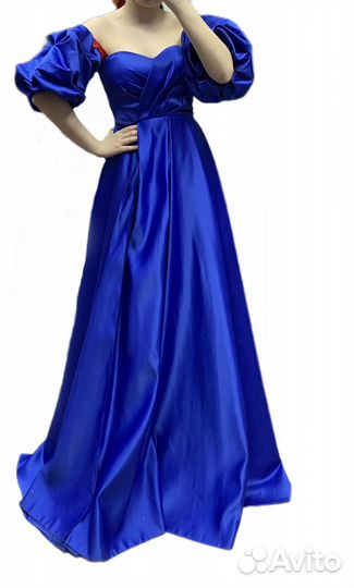 Вечернее платье в пол синее размер 36 атлас
