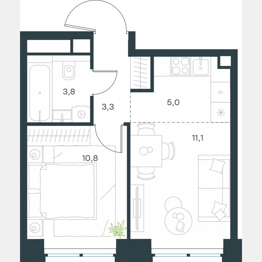 2-к. квартира, 34 м², 21/48 эт.