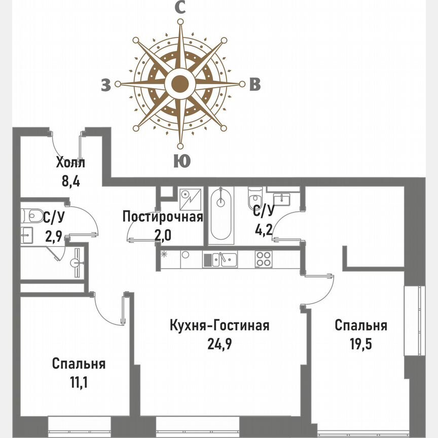 2-к. квартира, 73 м², 3/20 эт.