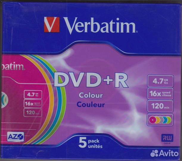 DVD+R verbatim 4,7GB 16X 120min Colour 5 Pack Slim