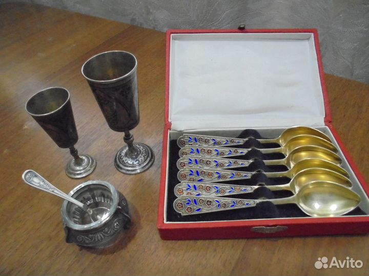 Стопки.Ложки чайные.Горчичница.Серебро