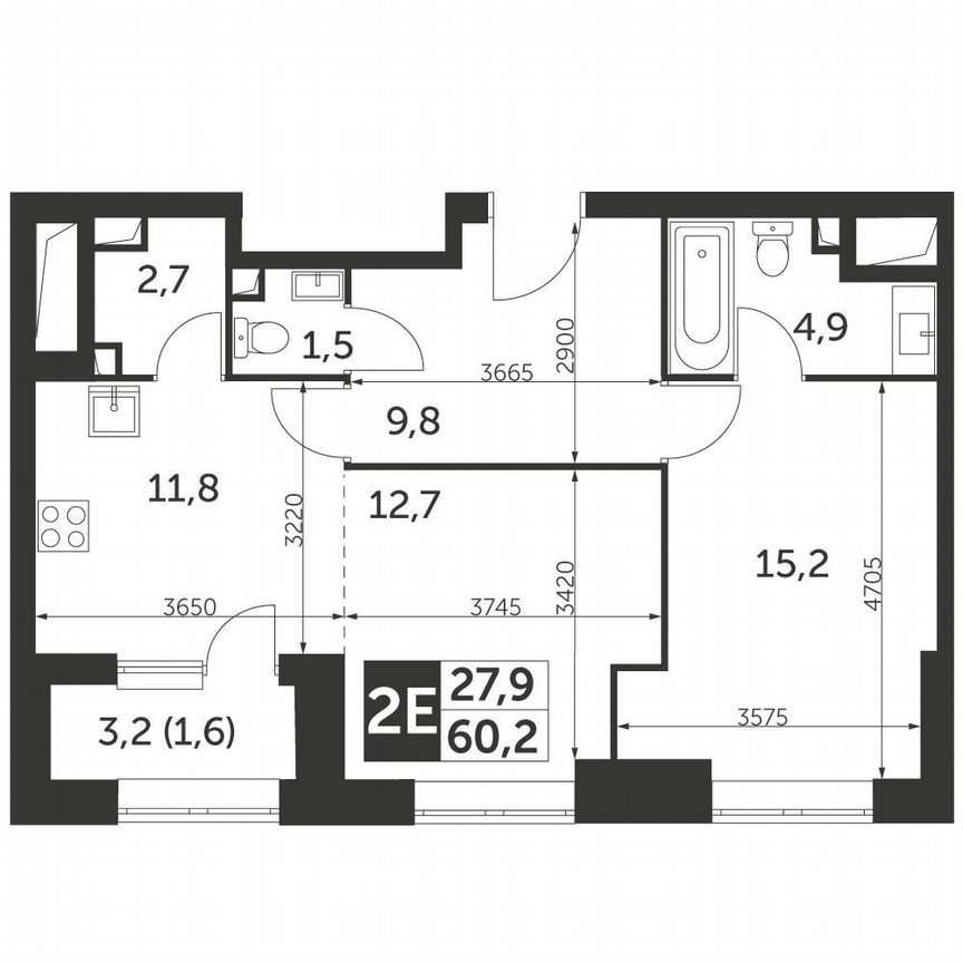 1-к. квартира, 60,2 м², 11/48 эт.