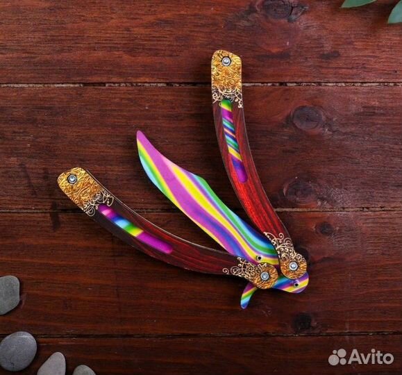 Деревянный «Нож бабочка, радужные линии»