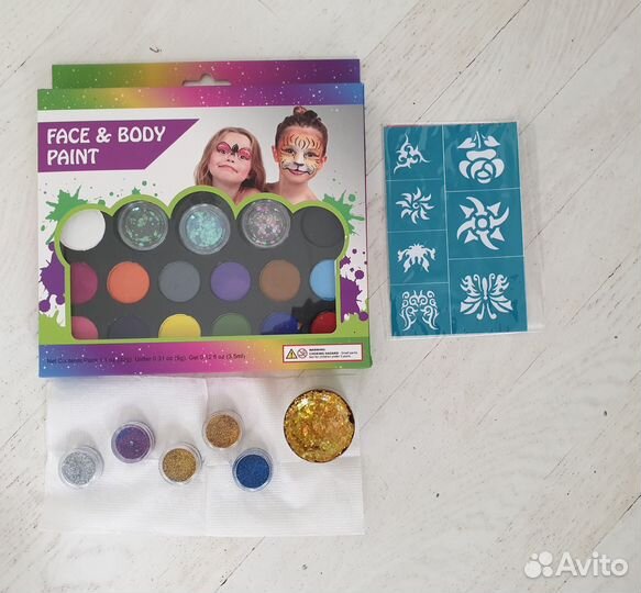 Аквагрим 12 цветов и блестки золотые и др