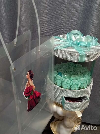 Цветы мыльные букеты шкатулка Премиум