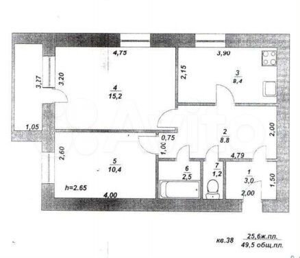 2-к. квартира, 49,5 м², 2/3 эт.