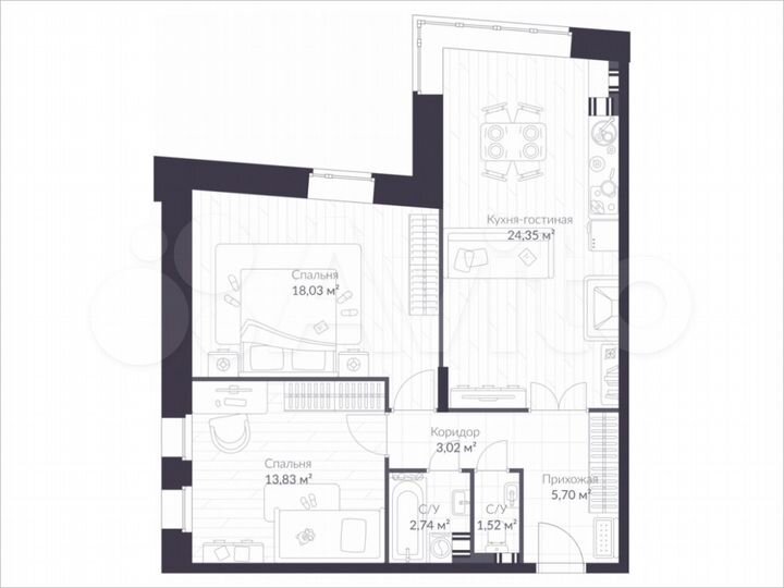 3-к. квартира, 70,6 м², 3/3 эт.