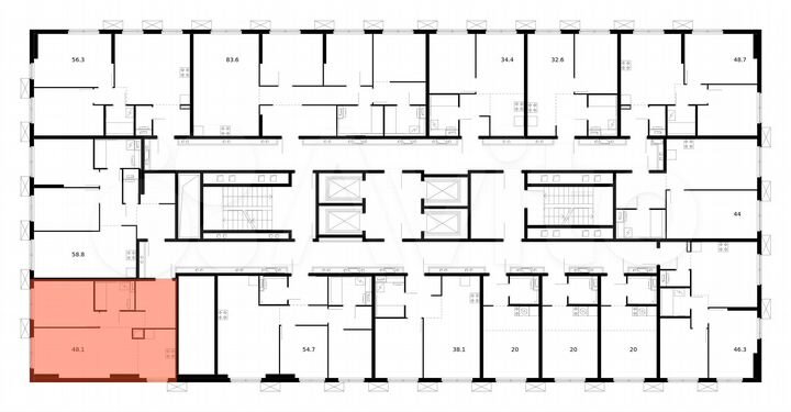 2-к. квартира, 48,1 м², 26/33 эт.
