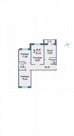 3-к. квартира, 84 м², 2/17 эт.