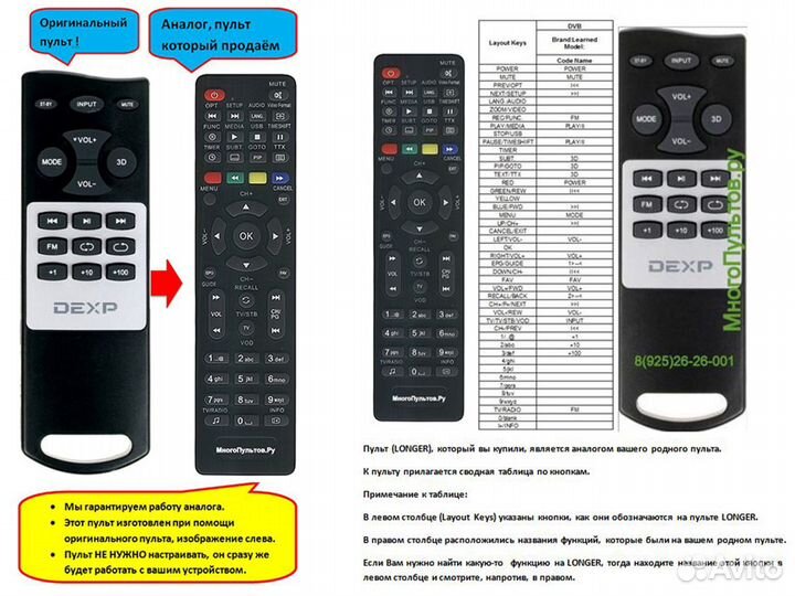 Пульт для dexp T500