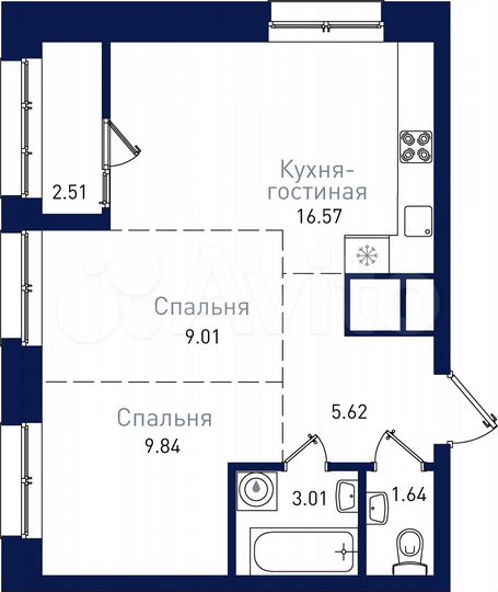2-к. квартира, 48,2 м², 16/19 эт.