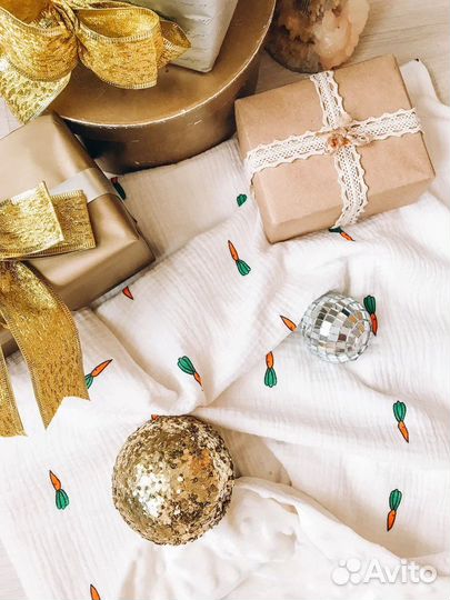 Плед и пеленка из муслина морковки