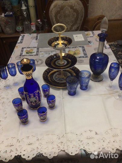 Штоф с рюмками кобальт