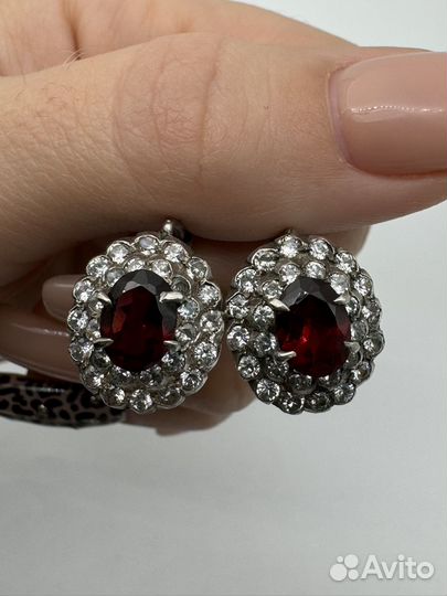 Серьги серебро гранат фианит малинка винтаж