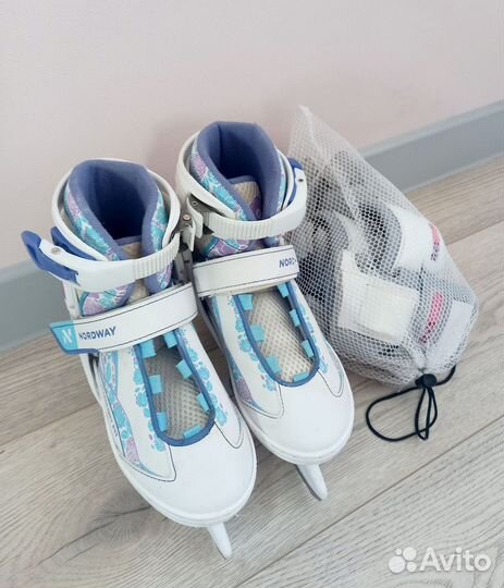 Коньки детские раздвижные nordway, р.31-36+защита