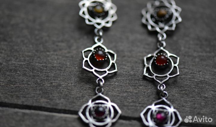 Серьги чакры мандала бохо йога хиппи аура ретро