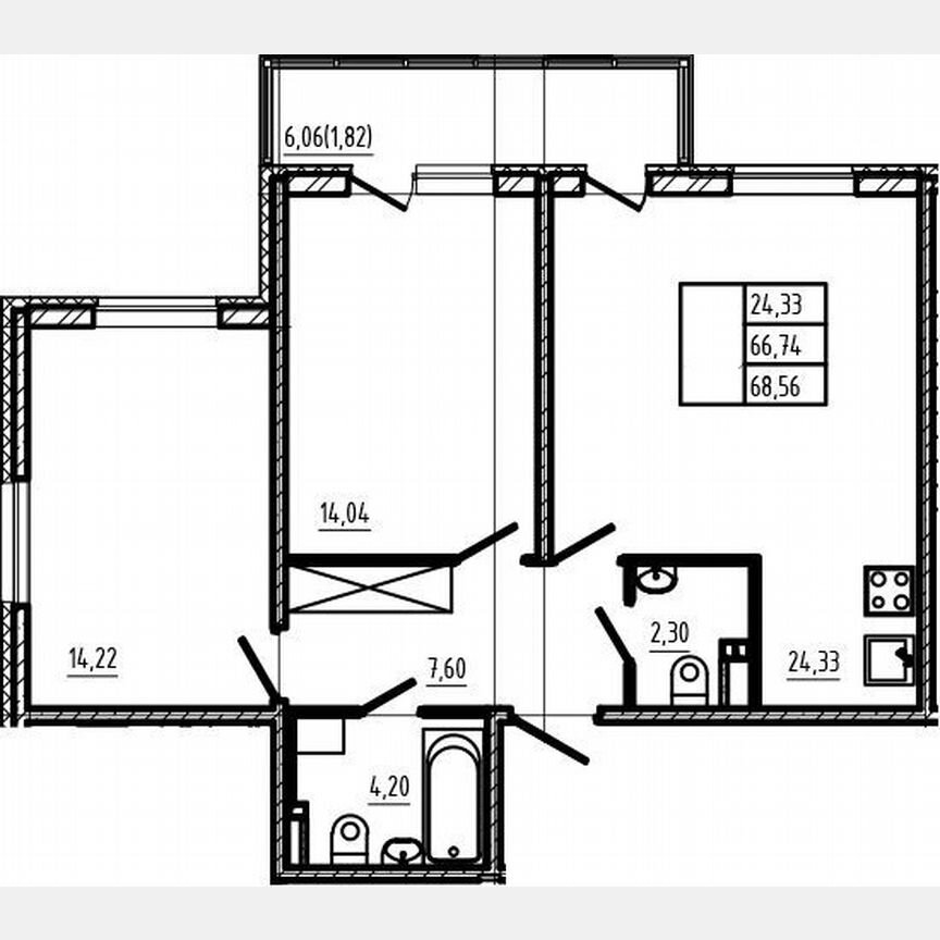 3-к. квартира, 66,7 м², 4/4 эт.