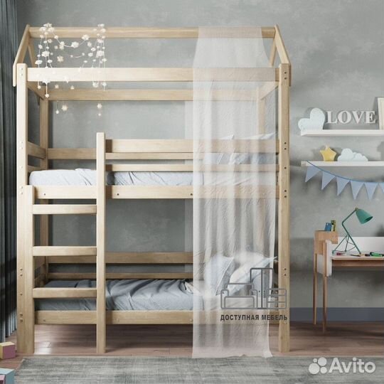 Двухъярусная детская кровать натуральный цвет
