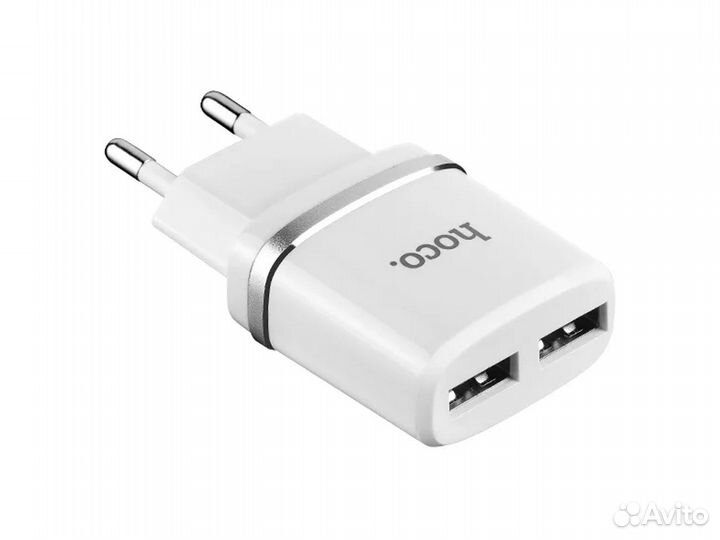 Блок питания hoco C12 2xUSB-A 2.4A, белый
